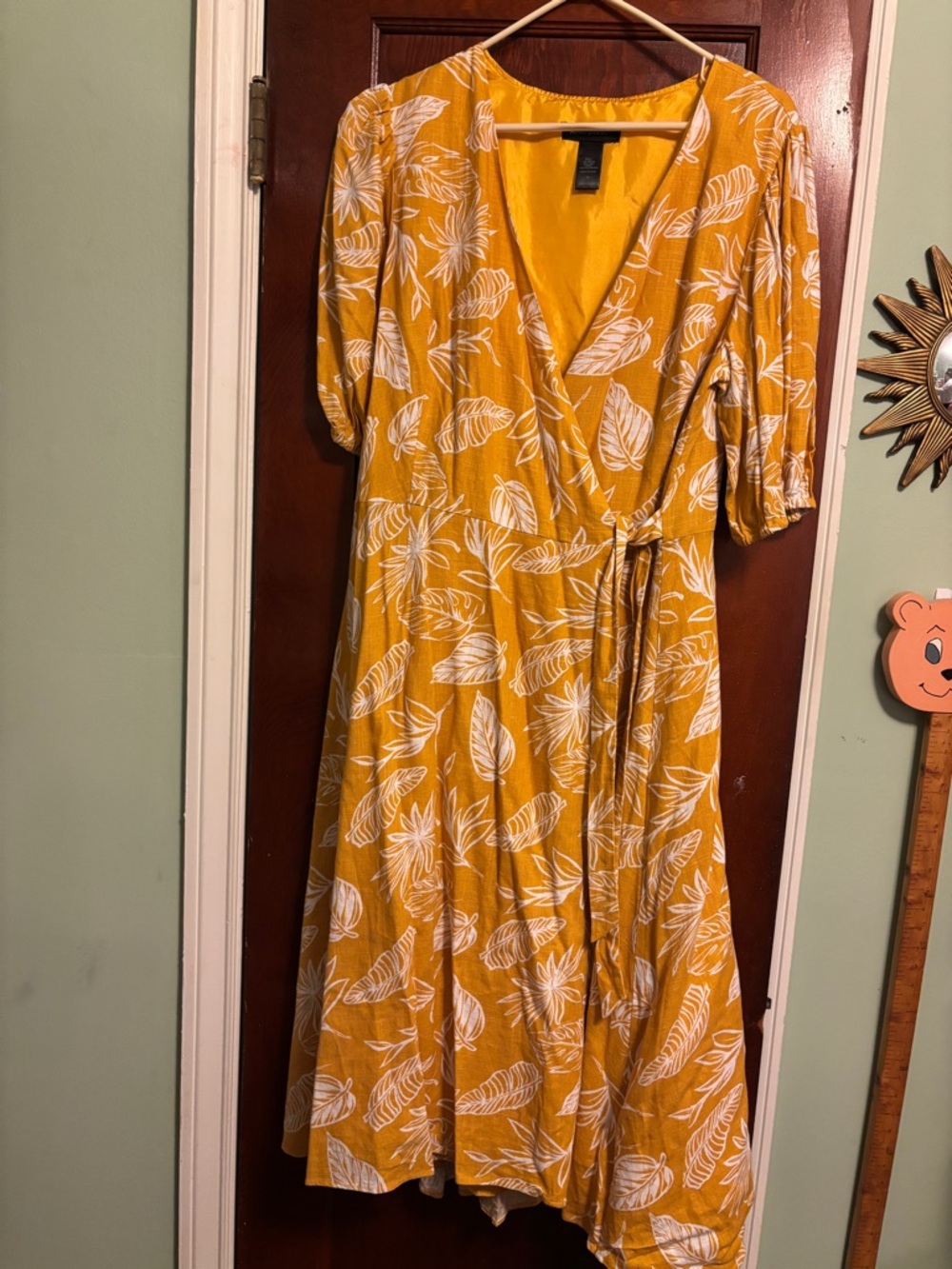 Ashley Stewart Yellow Floral Wrap Dress